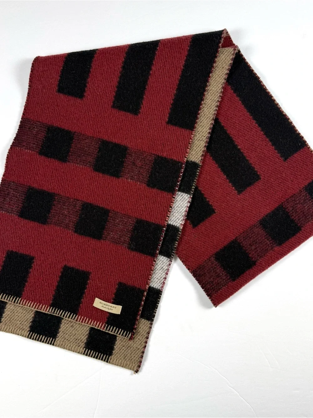 Large Burberry Reversible Check Cashmere Blend Scarf